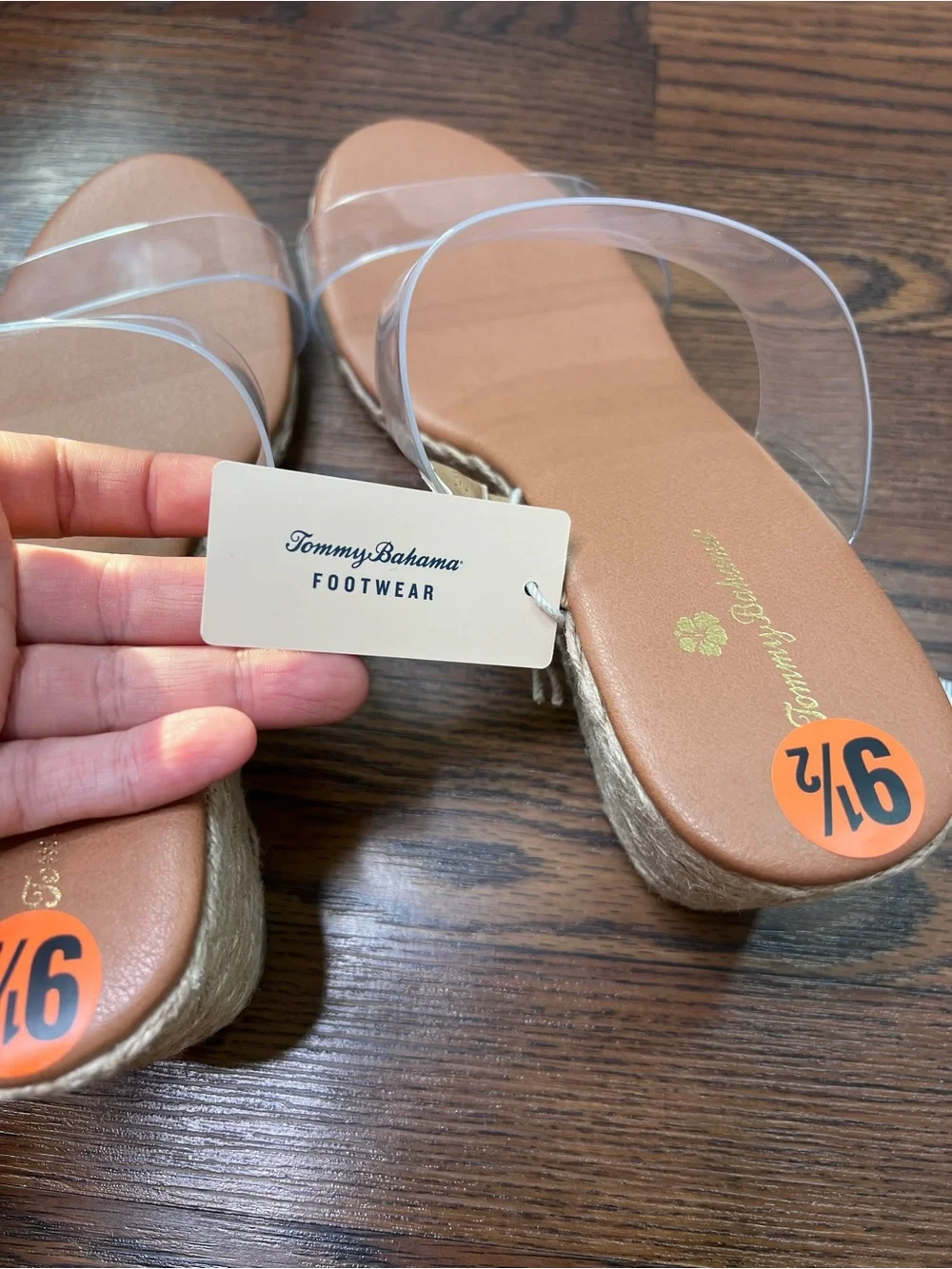 Tommy Bahama jute-wrapped Wedge Sandals with clear transparent straps size 9.5